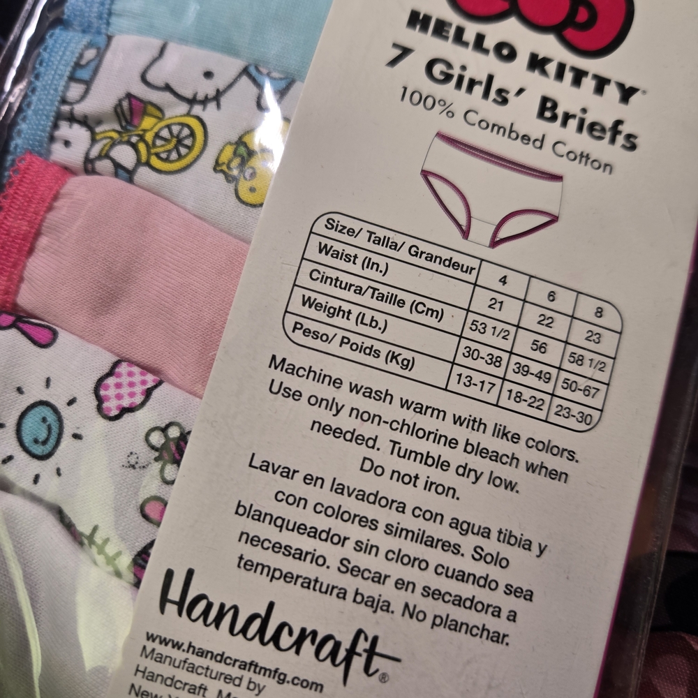Hello Kitty Girls NEW 7-Pack Briefs Underwear - Size 4 - 100% Cotton - Picture 4 of 5